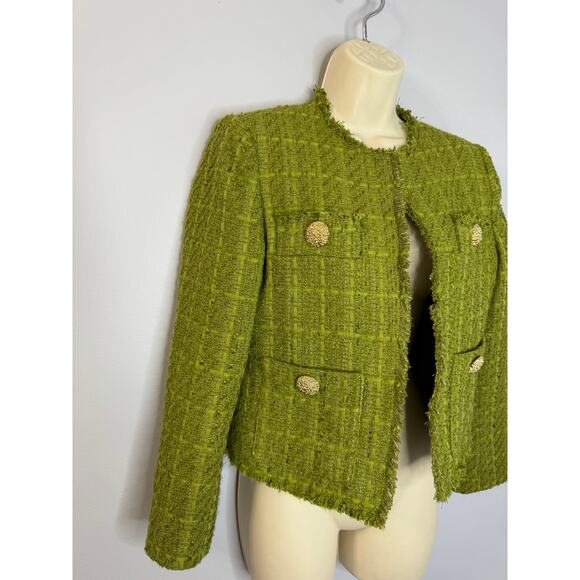 Mango Tweed Jacket with Jewel Buttons Green women's S Classic - Picture 7 of 13